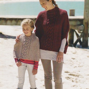 Ladies & Girls Poncho Shrug Knitting Pattern in Chunky Bulky Yarn Cable Panel PDF Pattern Shoulder Cape in English Only