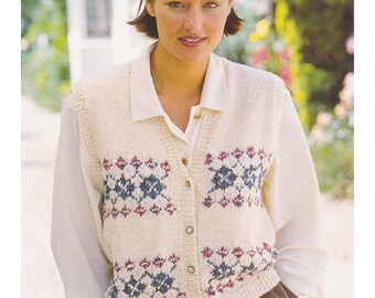Fair Isle Waistcoat Knitting Pattern Sleeveless Cardigan Argyle Design (PDF in English)