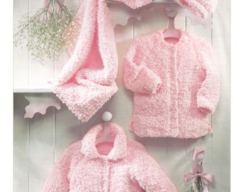 Baby Cardigan Knitting Pattern Jacket, Hat and Blanket in Chunky Snowflake Yarn PDF Pattern 0 to 6 years Girls Cardigan