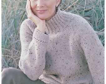 Womens Sweater Knitting Pattern Turtleneck Ladies Jumper Aran / Worsted Yarn Polo Neck PDF Pattern in English Only
