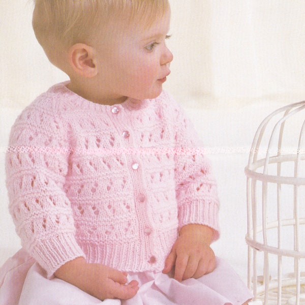 Newborn Baby Cardigan Pattern Knitting Pattern 4 Ply Yarn Eyelet Pattern 0-12 Months Girls Cardigan Pattern PDF