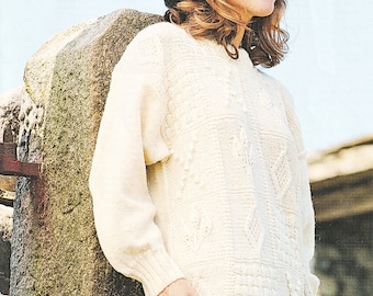 Ladies Sweater Knitting Pattern Round Neck DK / 8Ply Detailed Sampler Womens Jumper Pattern PDF in English Only