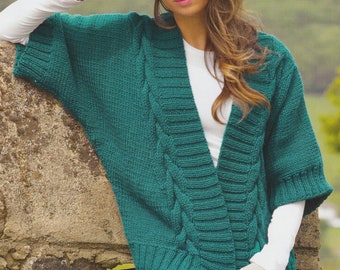 Ladies Short-sleeved Jacket Knitting Pattern Chunky / Bulky Yarn Womens Wrap Cardigan PDF Pattern