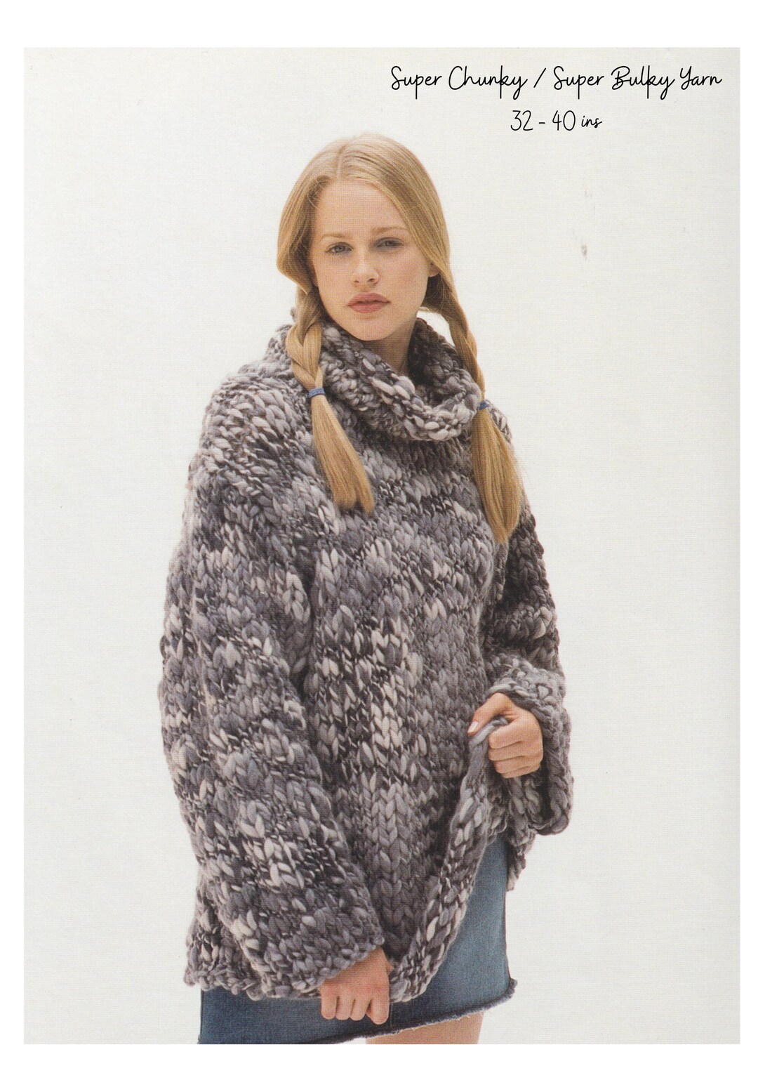 Baggy Super Chunky Sweater Knitting Pattern Turtleneck in Super Bulky