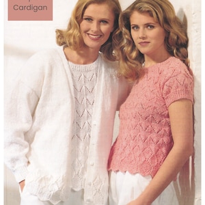Womens Knitting Pattern For Summer Cardigan & Short Sleeved Top Ladies Eyelet Knitted T-shirt DK / 8 Ply Yarn PDF Pattern in English Only