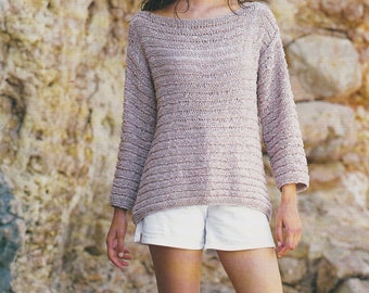 Ladies Sweater Knitting Pattern Celeste Ribbon Yarn Easy Knit Womens Summer Jumper Simple Design PDF