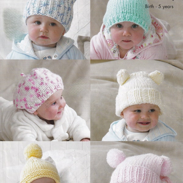 Bébé Tout-petit Enfant Chapeaux Tricot Modèle vintage Chunky / Bulky Yarn 0-3 mois à 5 ans PDF Hat Pattern