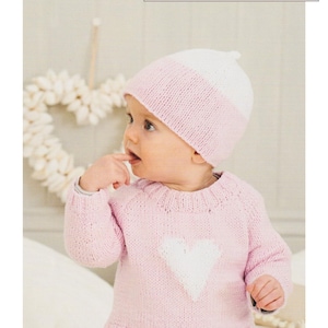 Baby Heart Sweater Knitting Pattern DK / 8 Ply Yarn Childs Jumper Star Hoodie to 7 years PDF in English