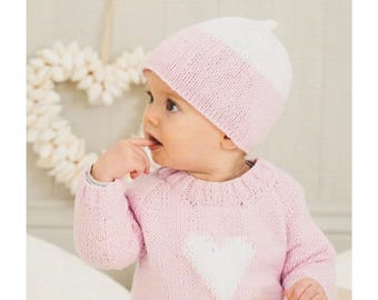 Baby Heart Sweater Knitting Pattern DK / 8 Ply Yarn Childs Jumper Star Hoodie to 7 years PDF in English