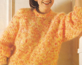 Ladies Sweater Knitting Pattern Vintage 90's Pattern Brushed Chunky Knit Womens Sloppy Jumper PDF Pattern in English Only