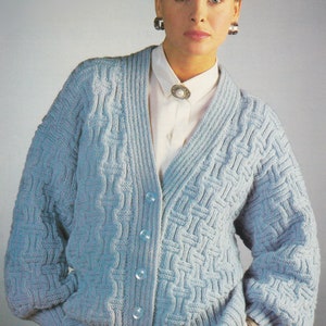 Ladies Cardigan Knitting Pattern DK / 8 Ply Womens Cardi With Basketweave Design PDF Pattern in English Only