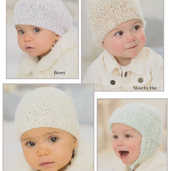 Baby & Child Hats Knitting Pattern Snuggly Snowdrop Chunky / Bulky Yarn  0 to 7 years PDF Quick Knit Hat Pattern