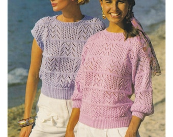 Ladies Lacy Sweater & Top Knitting Pattern Lace Jumper and Summer Top PDF Pattern DK / 8 Ply Yarn Pretty in English Only
