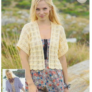 Short Sleeve Summer Cardigan Knitting Pattern Fan & Feather DK / 8 Ply Womens Cardigan to 54 ins Larger PDF Pattern Ladies Summer