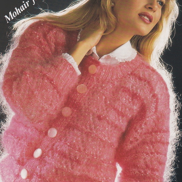 Mohair Cardigan Knitting Pattern Eyelet Lace Womens Mohair Ladies Pattern PDF