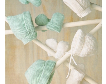 Baby Hats, Bonnets, Bootees & Mittens Knitting Pattern DK / 8 Pky Yarn PDF Baby Sets in English Only