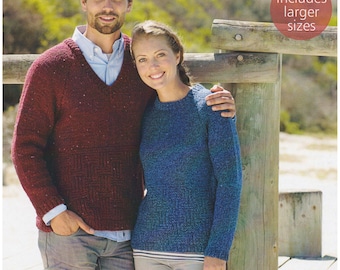 Womens Mens Chunky Jumper Knitting Pattern Bulky Yarn Ladies Sweater PDF Pattern Large sizes to 54 inch in English Only