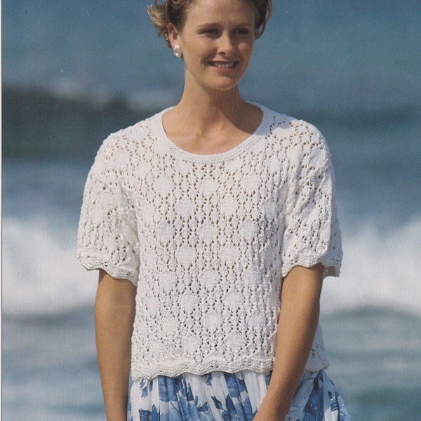 Short-sleeved Top Knitting Pattern Vintage 1980s Style Lacey DK Knit Top PDF Pattern