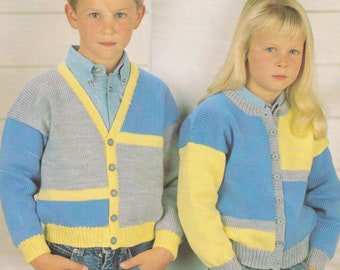 Child's Cardigan Knitting Pattern Easy Knit Girls Boys Pattern 3-colour Plain Cardigan Pattern in DK / 8 Ply Yarn in English Only