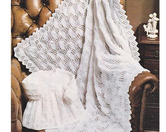 Baby Shawl Knitting Pattern, Matinee Coat & Baby Blanket 4 ply / Fingering Yarn Lace Shawl Vintage Pattern PDF in English Only