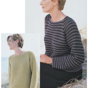Ladies Sweater Knitting Pattern Simple Shape Striped & Plain DK / 8 Ply Womens Jumper PDF Pattern in English Only
