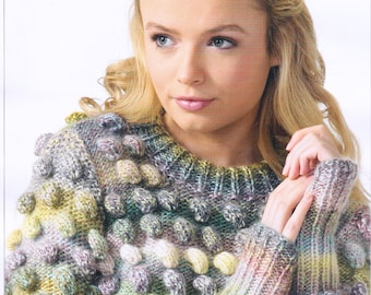 Ladies Sweater Knitting Pattern Chunky / Bulky Yarn Bobble Design with Long Rib Womens Jumper Pattern PDF in English