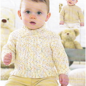 Baby Sweater Knitting Pattern 4 Ply / Fingering Yarn Jumper Pullover for Birth to 7 years Girls Childs Cable Front Sweater PDF Pattern