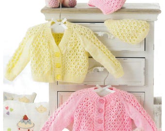 Premature Baby Cardigan & Hat Knitting Pattern DK / 8 Ply Yarn, Small Baby Prem to 12 months  PDF in English