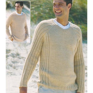 Sweater Knitting Pattern Round Neck & V-Neck DK / 8Ply Textured Womens and Mens Mans Jumper Pattern PDF in English Only