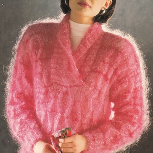 Mohair Sweater Jumper Knitting Pattern Shawl Collar Zig-Zag Design 1980s Knitting Pattern PDF in English Only