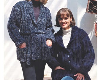Womens Cardigan Knitting Pattern Super Chunky / Super Bulky Yarn Ladies Jacket With Belt PDF Pattern in English Only