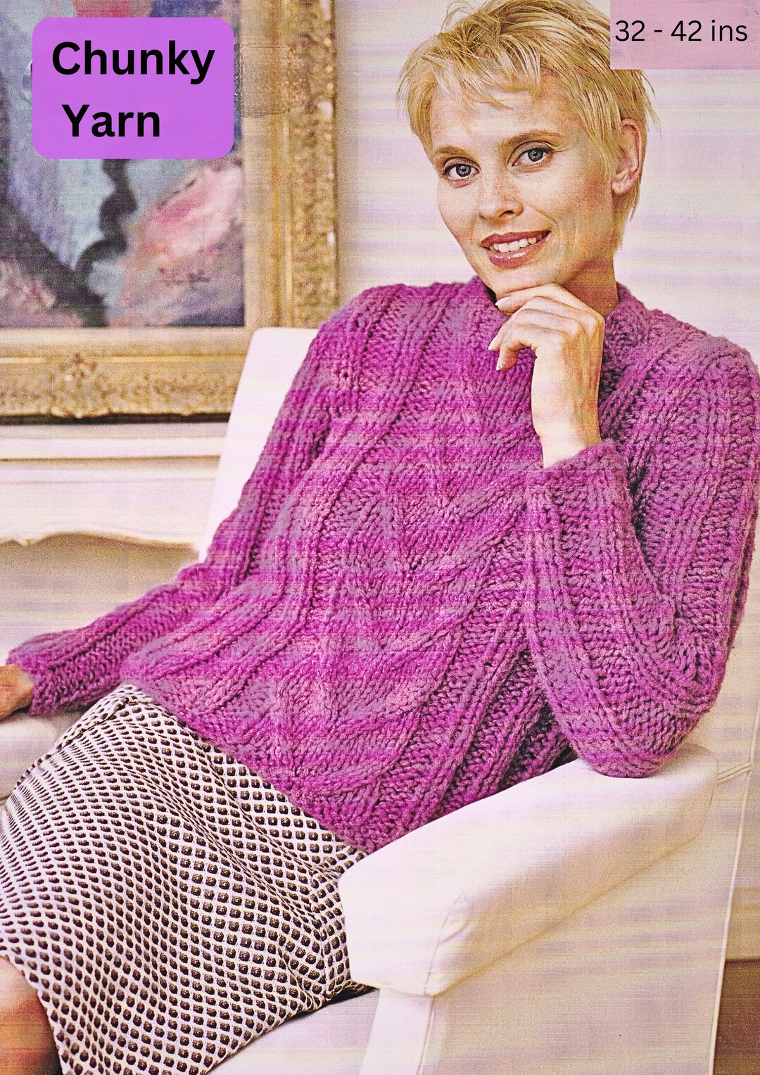 Womens Chunky Sweater Knitting Pattern Chunky / Bulky Yarn Ladies Short ...