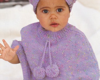 Baby Poncho & Beret Knitting Pattern DK / 8 Ply Newborn to 6 years PDF Pattern in English