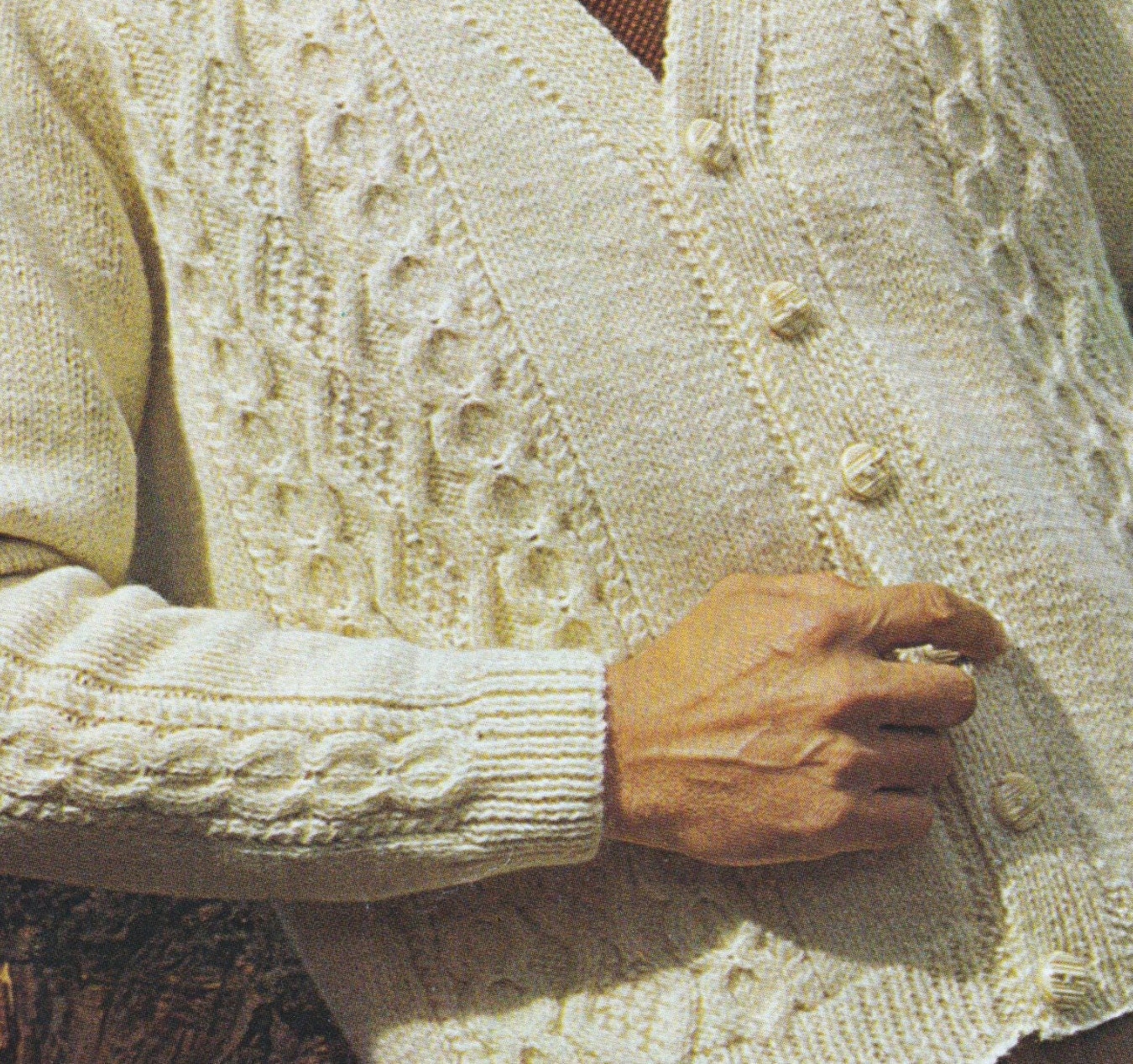 Traditional Aran Knitting Pattern Mens' Cardigan Cable Panel V-neck ...