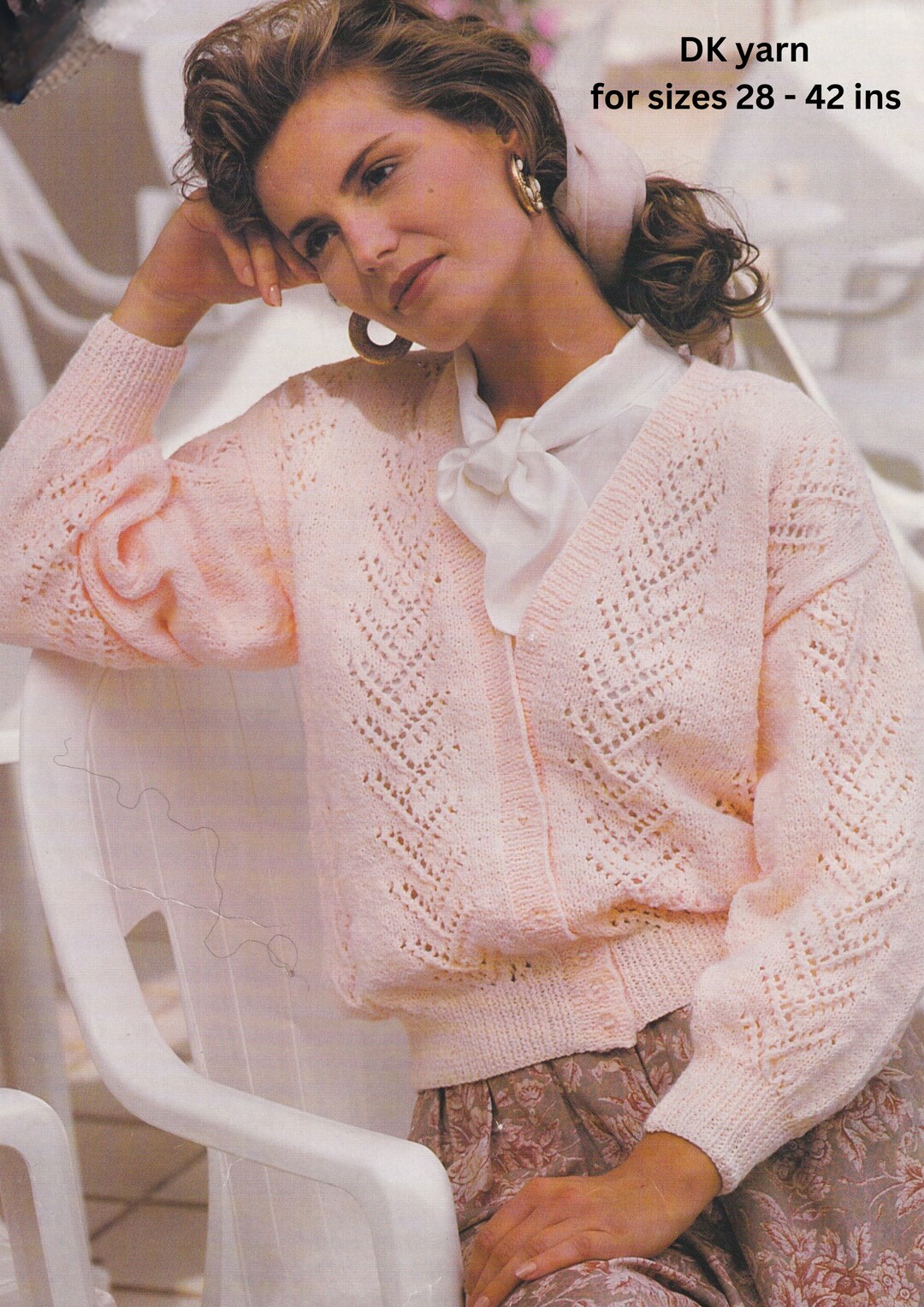 Ladies Cardigan Knitting Pattern DK / 8 Ply Yarn V-neck Lace Panel ...