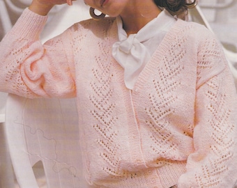 Ladies Cardigan Knitting Pattern DK / 8 Ply Yarn V-Neck Lace Panel Cardi Womens PDF Pattern in English Only