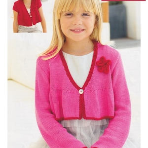 Girl&#39;s Cute Cardigan Knitting Pattern Short Sleeved and Long Sleeved Single Button Cardi in DK/ 8 ply Yarn PDF Pattern in English Only