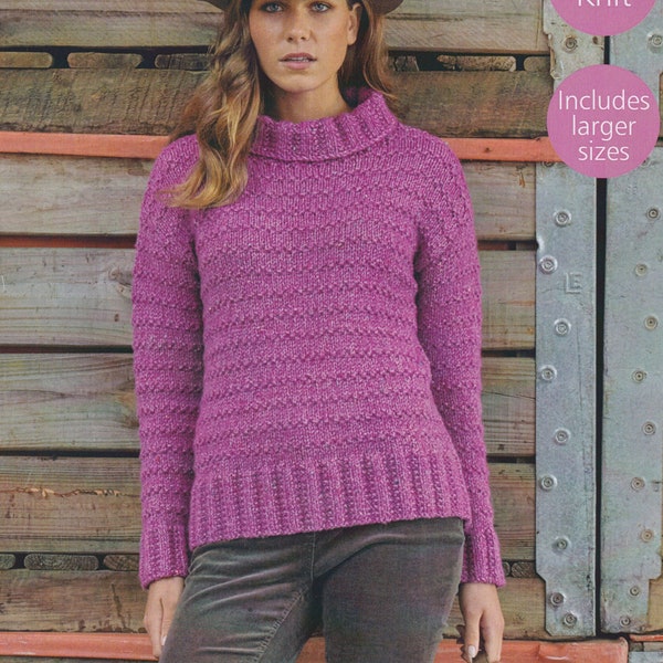 Womens Chunky Jumper Knitting Pattern Bulky Yarn Ladies Sweater Quick-Knit PDF Pattern Large sizes to 54 inch