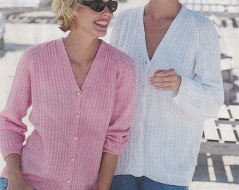 Classic V-Neck Cardigan Knitting Pattern in DK and 4 Ply Options (PDF in English)