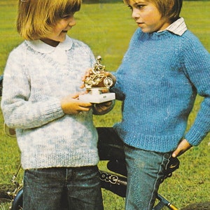 Child&#39;s Sweater Knitting Pattern V-Neck and Round Neck Boy&#39;s Classic Plain Jumper in Aran Yarn PDF Pattern in English Only