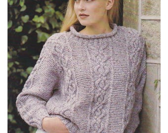 Womens Short Sweater Aran Knitting Pattern Cropped Cable Ladies Jumper Aran / Worsted Yarn PDF Pattern in English Only