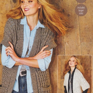 Ladies Cardigan & Waistcoat Knitting Pattern in Tweed Chunky / Bulky Yarn Womens Long Waistcoat PDF Pattern in English Only
