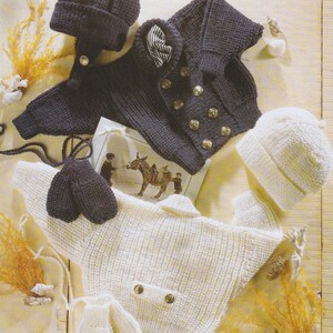 Baby Fishermans Rib Cardigan Knitting Pattern DK / 8 Ply Yarn Childs Jacket, Hat & Mittens 0-3 years in English Only