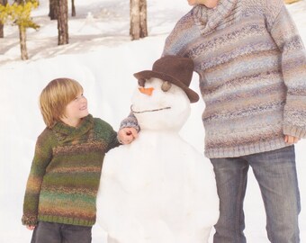 Mens Boys Sweater Knitting Pattern Childs Quick-Knit PDF Pattern with Collar Chunky Knit Bulky 24 to 46 inches in English Only