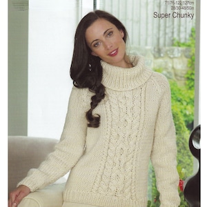 Womens Turtleneck Neck Knitting Pattern Roll Neck Ladies Sweater Jumper Super Chunky / Super Bulky Yarn in English Only