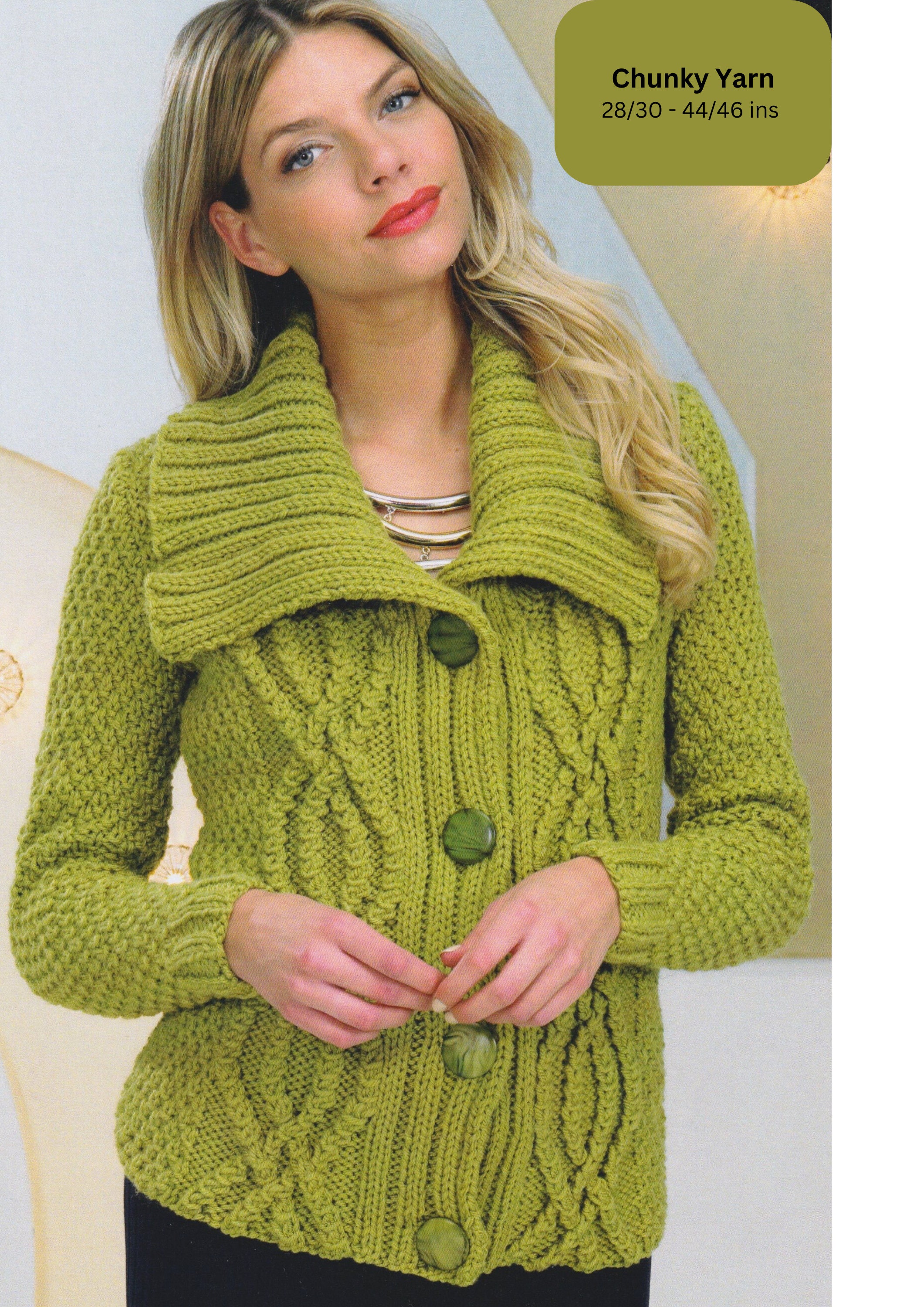 Chunky Womens Cardigan Knitting Pattern Chunky Bulky Yarn Ladies Cable ...