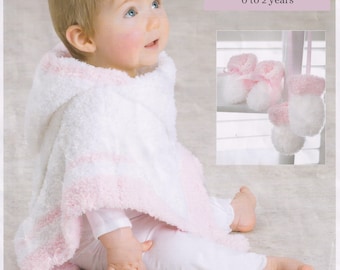 Baby Girls Poncho, Bootees & Mitts Knitting Pattern DK Yarn 8 Ply Newborn to 2 years Childs PDF Pattern in English