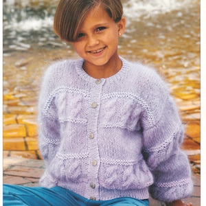 Girl&#39;s Cardigan Knitting Pattern Mohair & DK Pattern for 1 Year to 10 Year Old Childs PDF Pattern in English Only