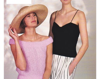 Ladies Vest Top Knitting Pattern Off Shoulder Top Womens Summer Top Simple Design DK / 8 Ply PDF in English Only