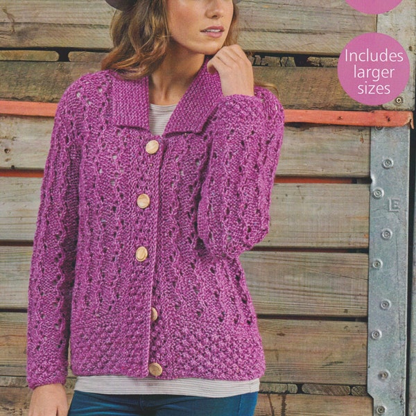 Ladies Cardigan Knitting Pattern Chunky / Bulky Yarn Womens Cardigan Quick-Knit PDF Pattern Large sizes to 54 ins